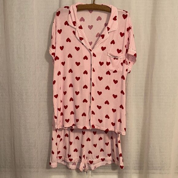 anko Other - anko 16-18 Pink White Red Romantic Striped Pajama Set Short Sleeve Top & Shorts